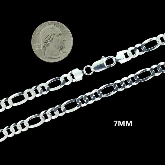 Real 925 SOLID Sterling Silver 7mm Figaro Link Chain Necklace 22" inch - Picture 2 of 6